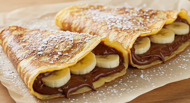 Banana Nutella Crepes Dusted with Powdered Sugar
