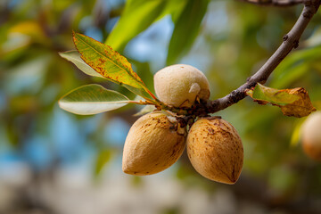 Nuts growing on an almond tree