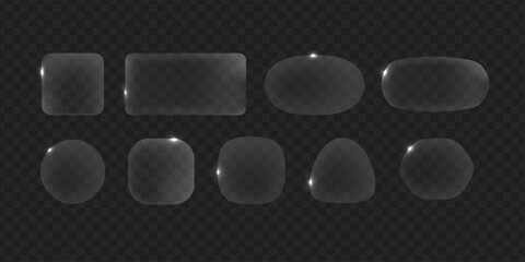 Liqiud glass panel different shapes. Transparent glass icon. Glass frames transparent. Ui and Ux glossy design