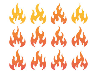 Collection of Flame Illustrations with Orange and Yellow Hues for Graphic Design Projects and Fire Related Themes
