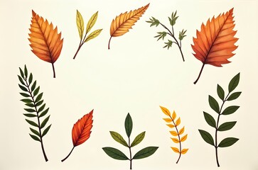 Fototapeta premium Beige Floral Leaf Illustration Frame Background for Home Wall Decor ai generated