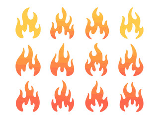 Stylized Fire Flame Set with Vibrant Color Gradients on White Background Vector Illustration Decorative Elements for Design and Creativity