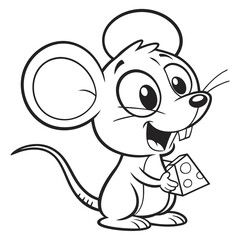 Cute Cartoon Mouse Holding Cheese  Fun Animal Coloring Page for Kids And  Toddlers  High Resolution Vector for Printables, Worksheets And  Educational Activities Trusted by Parents  And Teachers