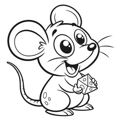 Cute Cartoon Mouse Holding Cheese  Fun Animal Coloring Page for Kids And  Toddlers  High Resolution Vector for Printables, Worksheets And  Educational Activities Trusted by Parents  And Teachers