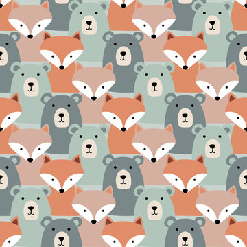 Cute animal pattern design, white isolate background