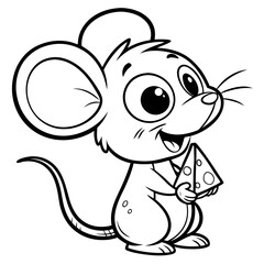 Fototapeta premium Cute Cartoon Mouse Holding Cheese Fun Animal Coloring Page for Kids And Toddlers High Resolution Vector for Printables, Worksheets And Educational Activities Trusted by Parents And Teachers