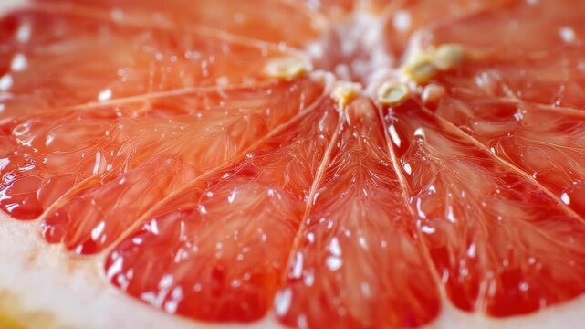Exploring the intricate details of a fresh grapefruit slice in natural light