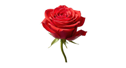 A single red rose with a green stem against a black background in sharp focus and good lighting