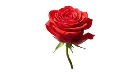 A single red rose with a green stem against a black background in sharp focus and good lighting