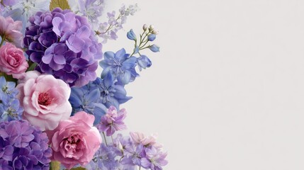 Fototapeta premium Frame of colorful flowers on white background.