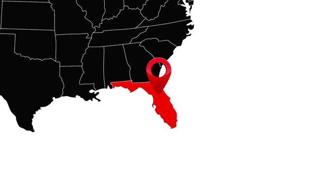 United States Map Zoom In to Florida with Location Pin Animation. 4k Video Animation