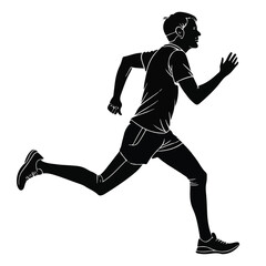 Black Silhouette Icon of Man Running in Jogging Pose on White Background – Fully Editable
