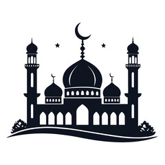 Mosque Silhouette with Eid Ramadan Style – Editable Vector Design in Black on White Background

