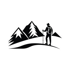  Male Hiker Silhouette Mountains Stock Illustrations