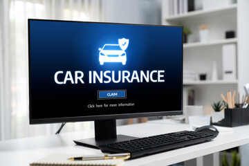 car insurance online website on computer screen for insure your car damage brisk