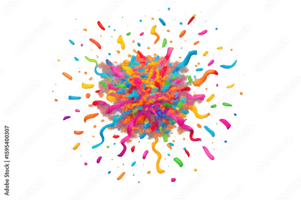 Poster bright, vibrant colors exploding outwards, creating a dynamic and energetic splash effect on a trans