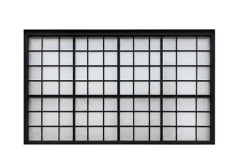 A window divided into a grid of frosted panes framed in black