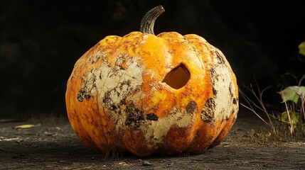 Old rotting halloween pumpkin decoration spooky autumn harvest decay vegetable jack o lantern outdoor silhouette