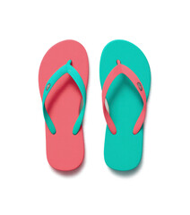 Realistic 3D render of beach flip-flops in Blender style with vibrant summer colors, isolated PNG on transparent background for vacation, travel, and tropical-themed designs
