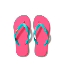 Realistic 3D render of beach flip-flops in Blender style with vibrant summer colors, isolated PNG on transparent background for vacation, travel, and tropical-themed designs