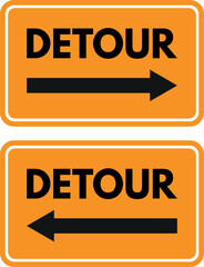 Right and left detour arrow icon set . Traffic detour sign . Vector illustration
