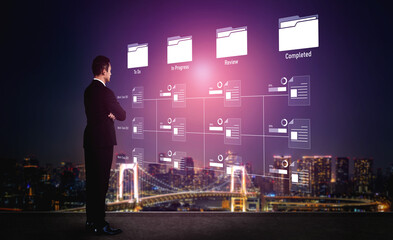 Task workflow system showing document progress through stages. Task tracking improves productivity,...