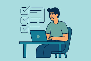 Happy individual achieving milestones with a comprehensive checklist, symbolizing smart work and efficient project completion.