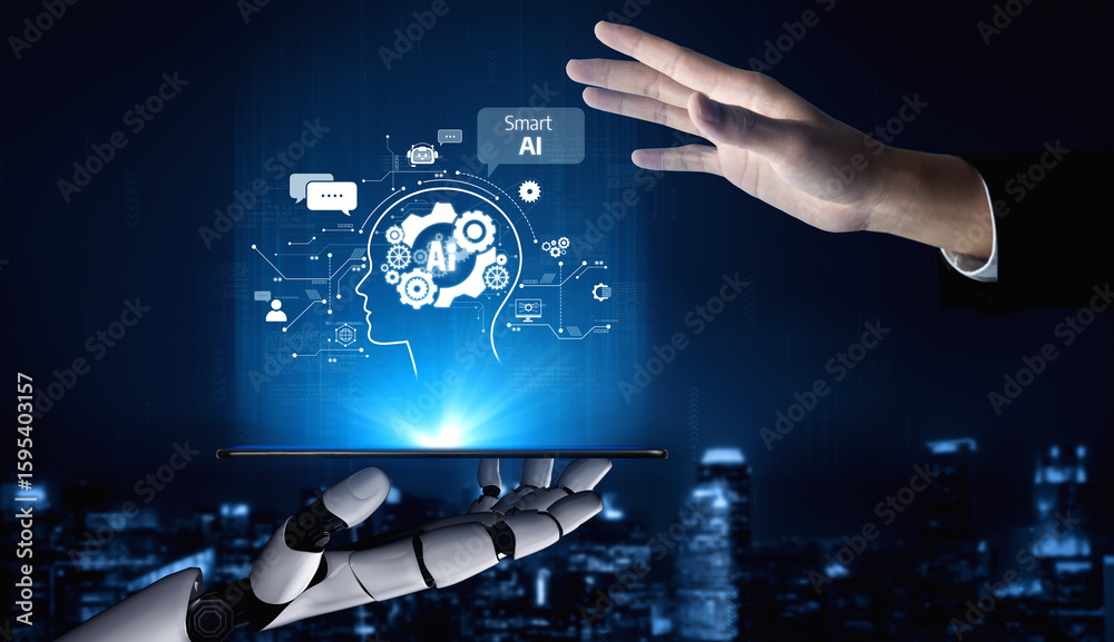 Poster ai assistant brain processor with llm technology, big data, machine learning, generative ai for busi