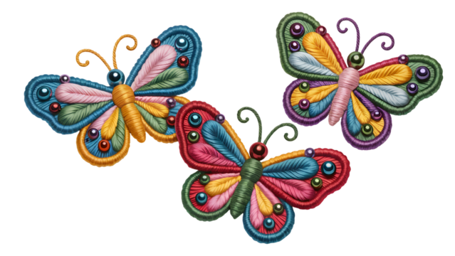 Colorful embroidered butterflies with beaded details butterfly beads