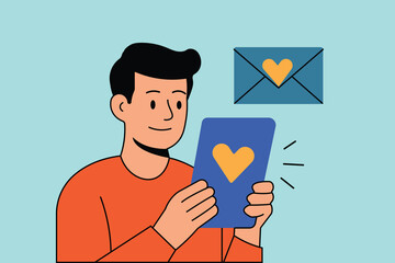 Sending and receiving love through technology, showcasing the convenience and happiness of digital communication in relationships.