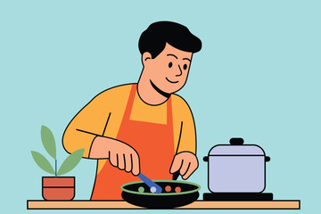 Smiling chef at home, showcasing the pleasure of cooking and the creation of delicious meals in a domestic setting.