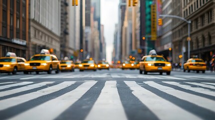 Fototapeta premium Soft focus bustling city street background, vehicles, pedestrians