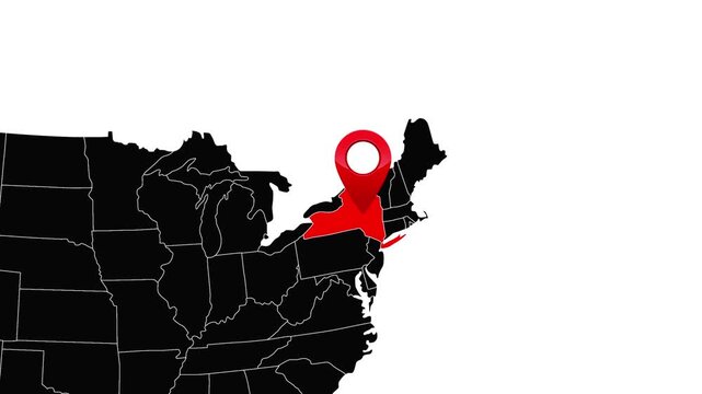 United States Map Zoom In to New York with Location Pin Animation. 4k Video Animation