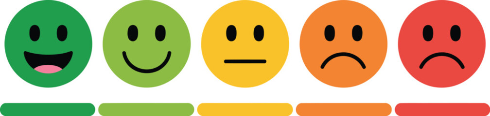Fototapeta premium Customer Satisfaction Survey Emojis Green, Yellow, Red Feedback Icons