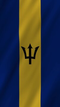 Barbados flag waving in the breeze during a sunny day celebration