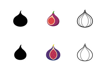 Set of fresh fig fruits silhouette vector outline drawing illustration