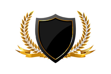 Obraz premium Black shield with golden laurel wreath vector illustration for logo design use