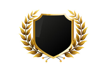 Elegant gold shield with laurel wreath vector design for logo or emblem use