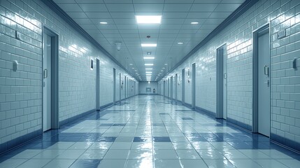 Fototapeta premium Long Hospital Corridor: A Sterile and Calm Atmosphere