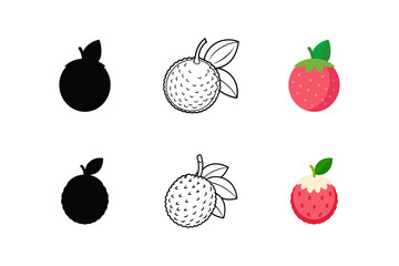 Set of lychee silhouette vector outline drawing illustration 