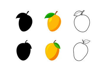 set of mango silhouette vector line art illustration