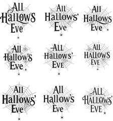 Obraz premium All Hallows’ Eve Typography Design with Spider Web and Halloween Elements Vector . 
