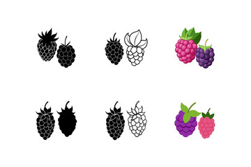 set of raspberry silhouette vector line art illustration 