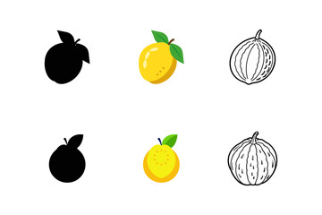 Set of lemon silhouette vector line art illustration