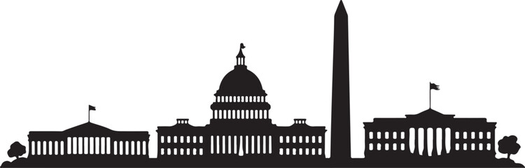 Washington D.C. Skyline Silhouette Vector — Capitol, Monument, White House
