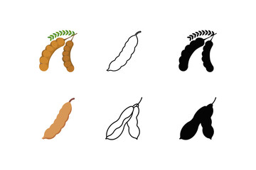 set of Tamarind silhouette vector line art illustration