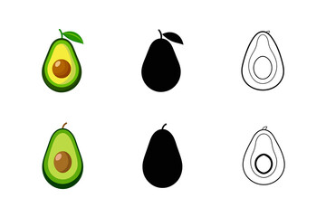 Set of avocado silhouette vector outline drawing illustration 