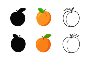 Set of Apricot silhouette vector outline drawing illustration