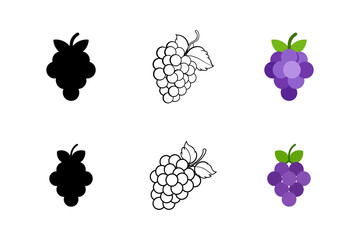 set of grapes vector silhouette line art illustration