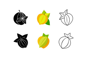 set of carambola silhouette vector line art illustration 